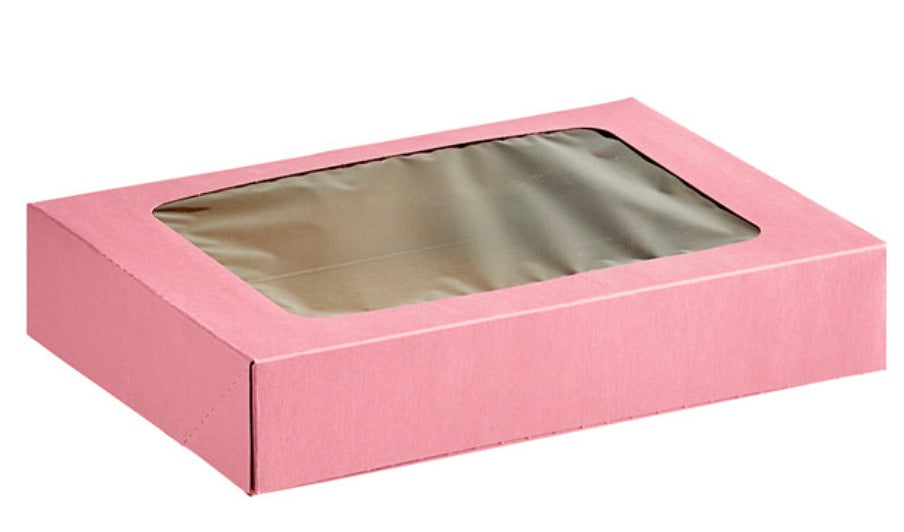 Pink Auto-Popup Window Donut / Bakery Box (12" x 8" x 2 1/4")- 10/Pack
