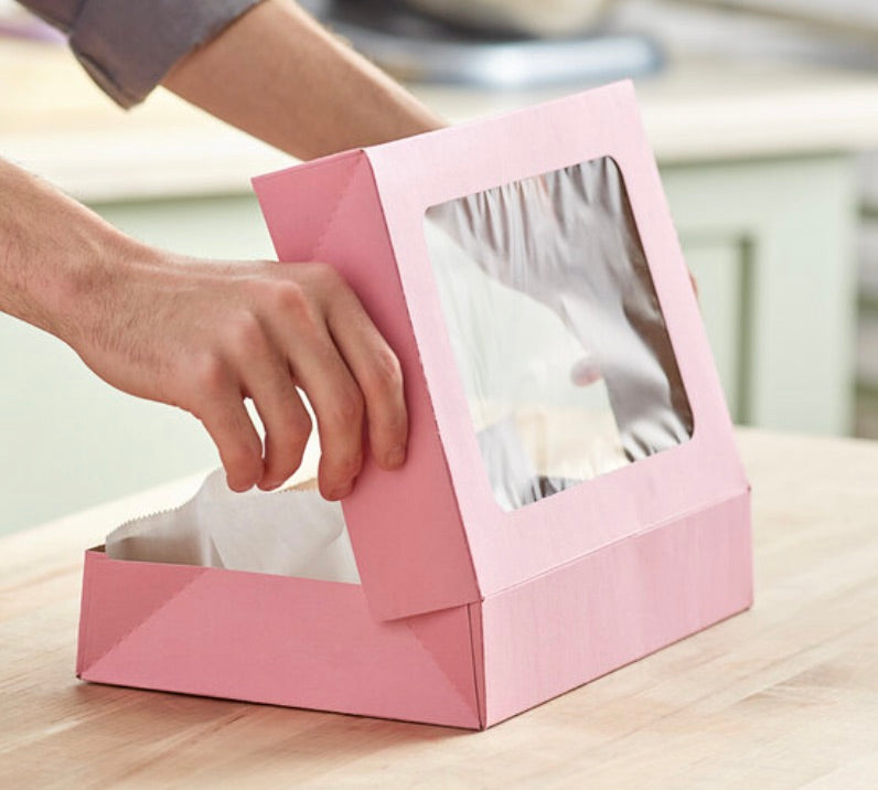 Pink Auto-Popup Window Donut / Bakery Box (12" x 8" x 2 1/4")- 10/Pack