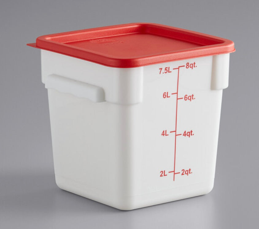 8-Qt. White Square  Food Storage Container w/Red Lid