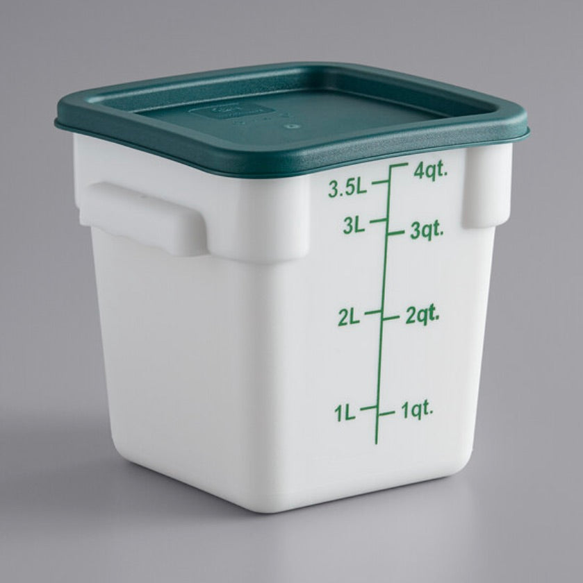 4 Qt. White Square Food Storage Container w/Green Lid