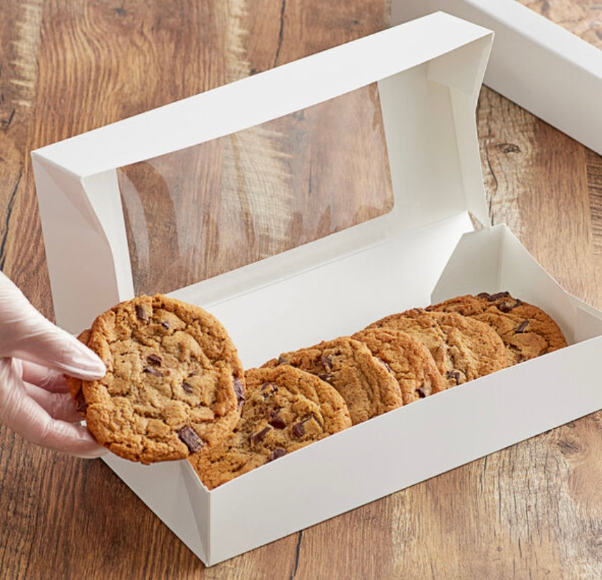 12 1/2" x 5 1/2" x 2 1/4" White Auto-Popup Window Cookie / Bakery Box - 10/Pack