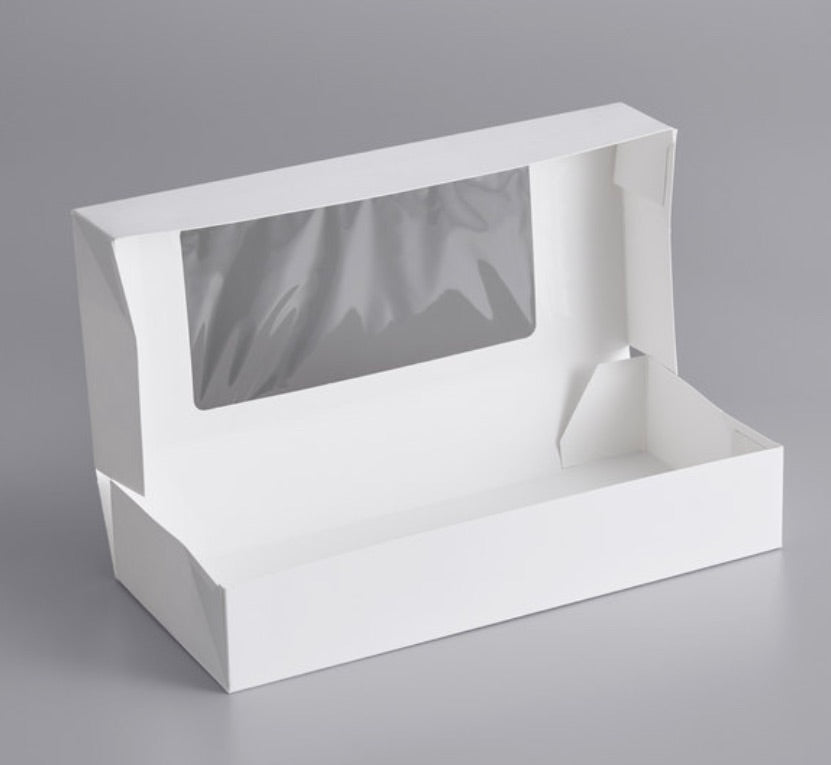 12 1/2" x 5 1/2" x 2 1/4" White Auto-Popup Window Cookie / Bakery Box - 10/Pack