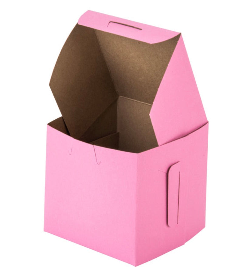 Baker's Mark 4" x 4" x 4" Pink Cupcake / Muffin Box with 1 Slot Reversible Insert - 10/Pack