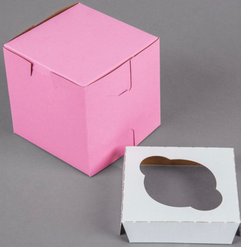 Baker's Mark 4" x 4" x 4" Pink Cupcake / Muffin Box with 1 Slot Reversible Insert - 10/Pack