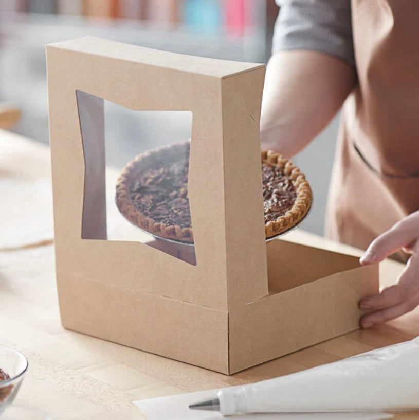 9" x 9" x 2 1/2" Kraft Auto-Popup Window Pie Box