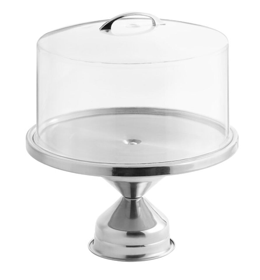 13" Stainless Steel Cake Stand with Clear Round Cover