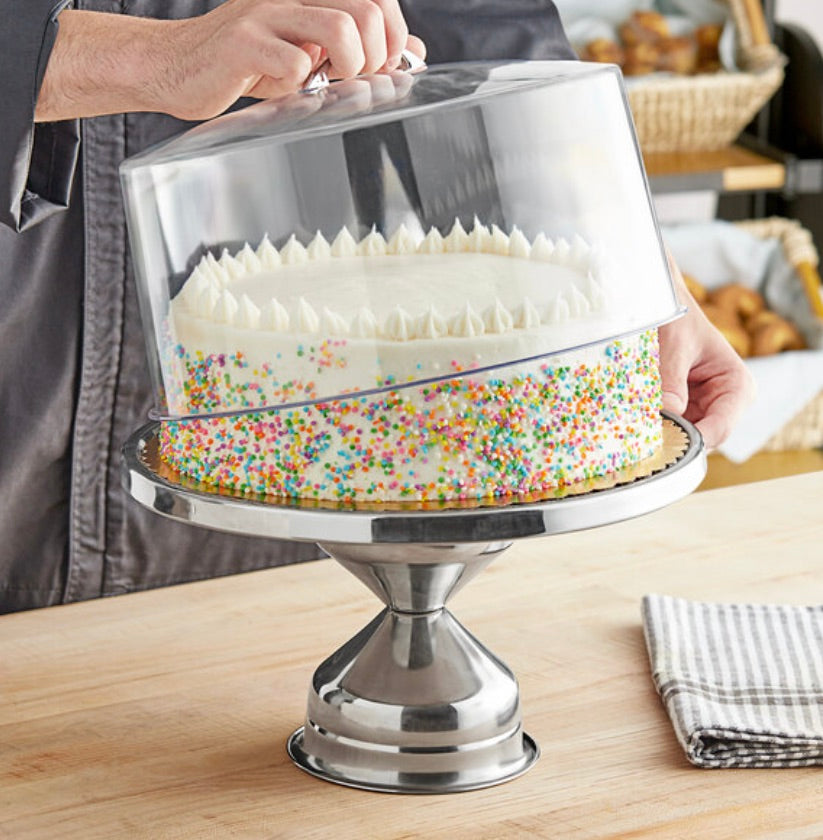 13" Stainless Steel Cake Stand with Clear Round Cover