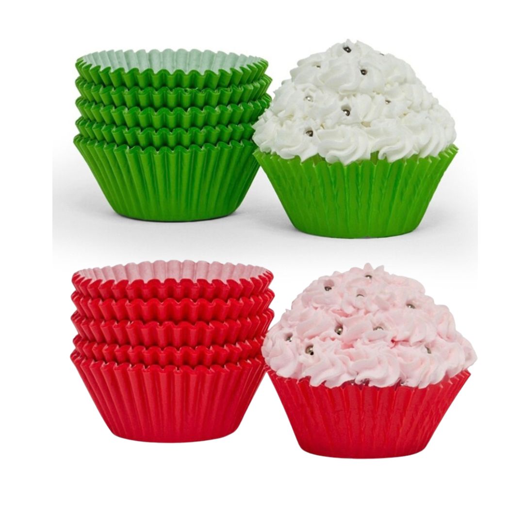 Red and Green Grease-Proof Cupcake Baking Cups-100 Count