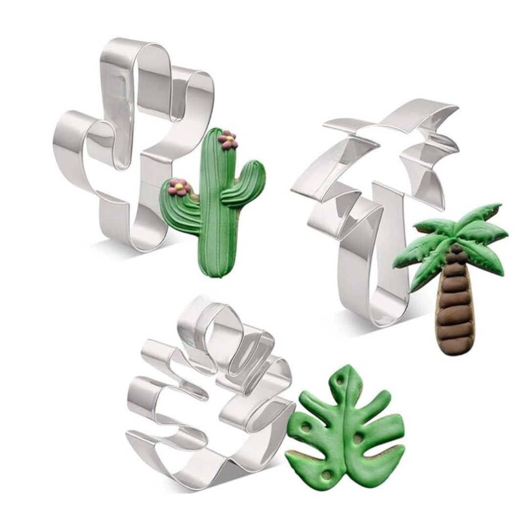 Tropical Flamingo Cookie Cutter Set - 3 Piece - Palm Tree, Cactus and Tropical Monstera Leaf